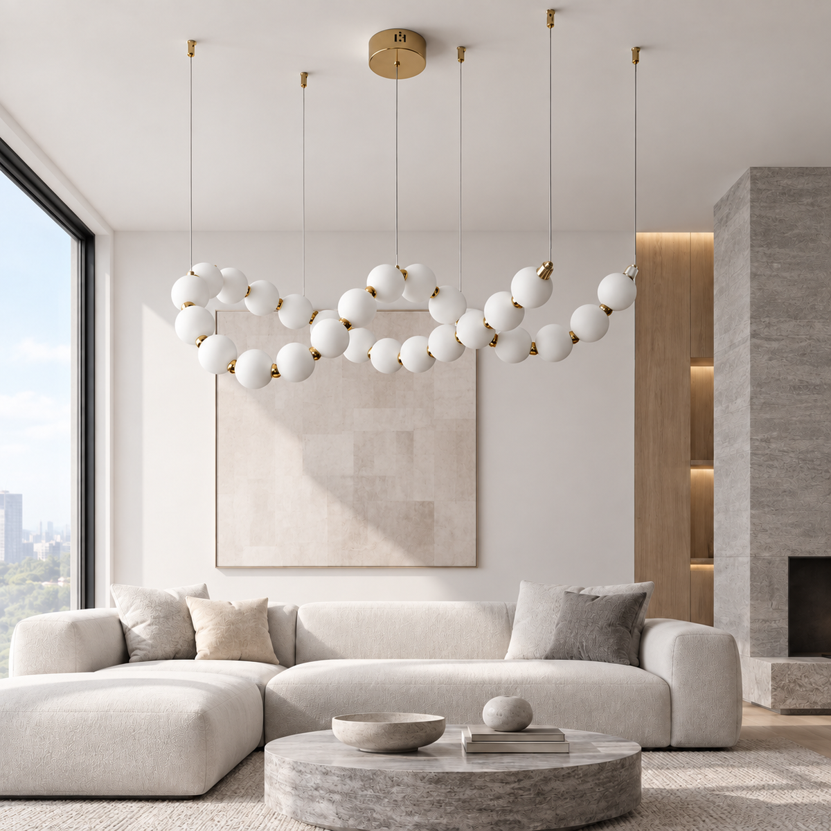 Люстри L-245 cm / 310 cm / 370 cm / 430 cm Led 3000K-6000K White+Gold Pearl 260918-100008848
