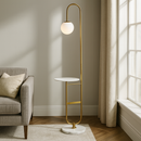 Торшер золотий зі столиком з каменю H-153 cm E27 Gold+White Bollo 251265-100006859