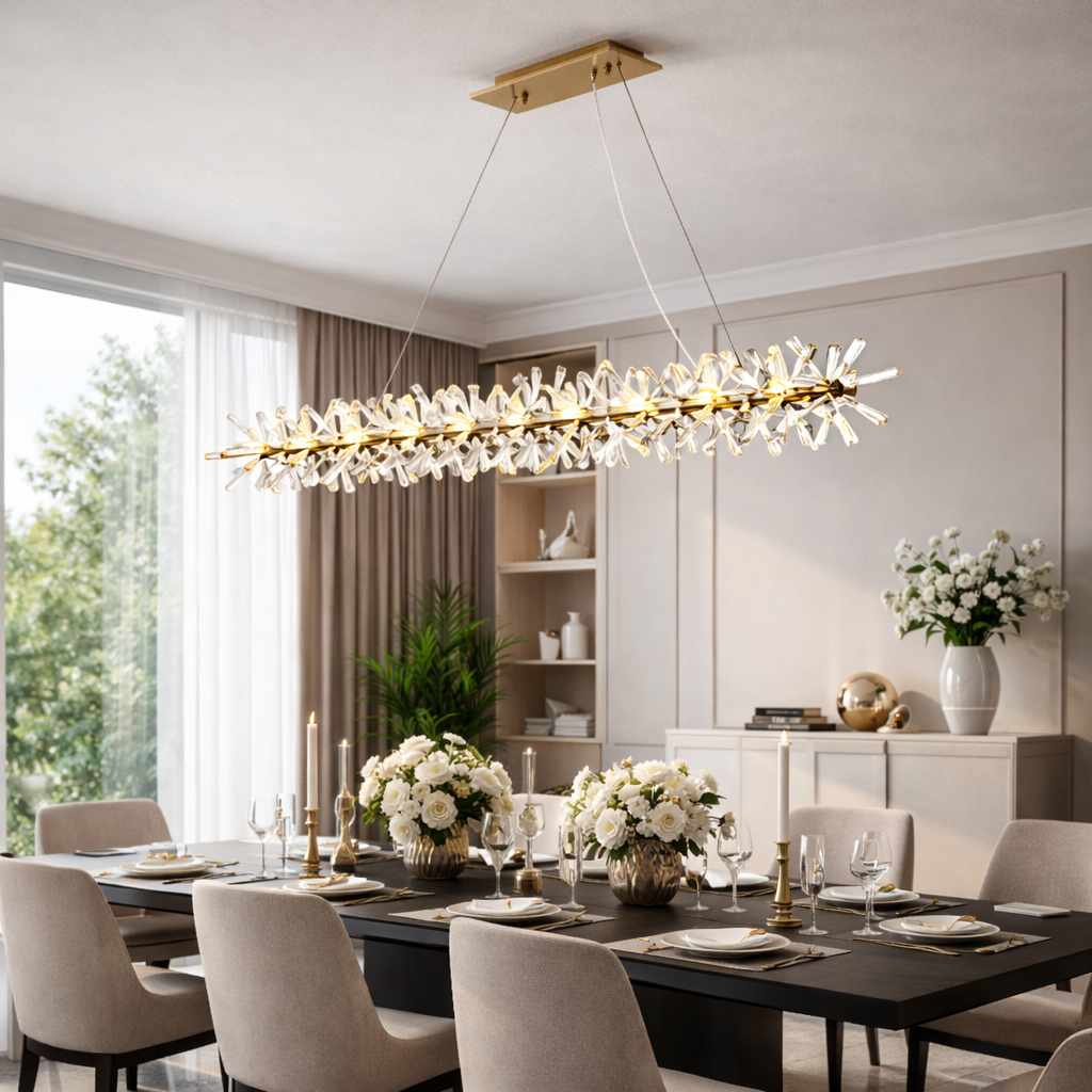 Видовжена люстра Frost L-100 см Н-30-140 см G4*15 Gold + Transparent 240118-100003003