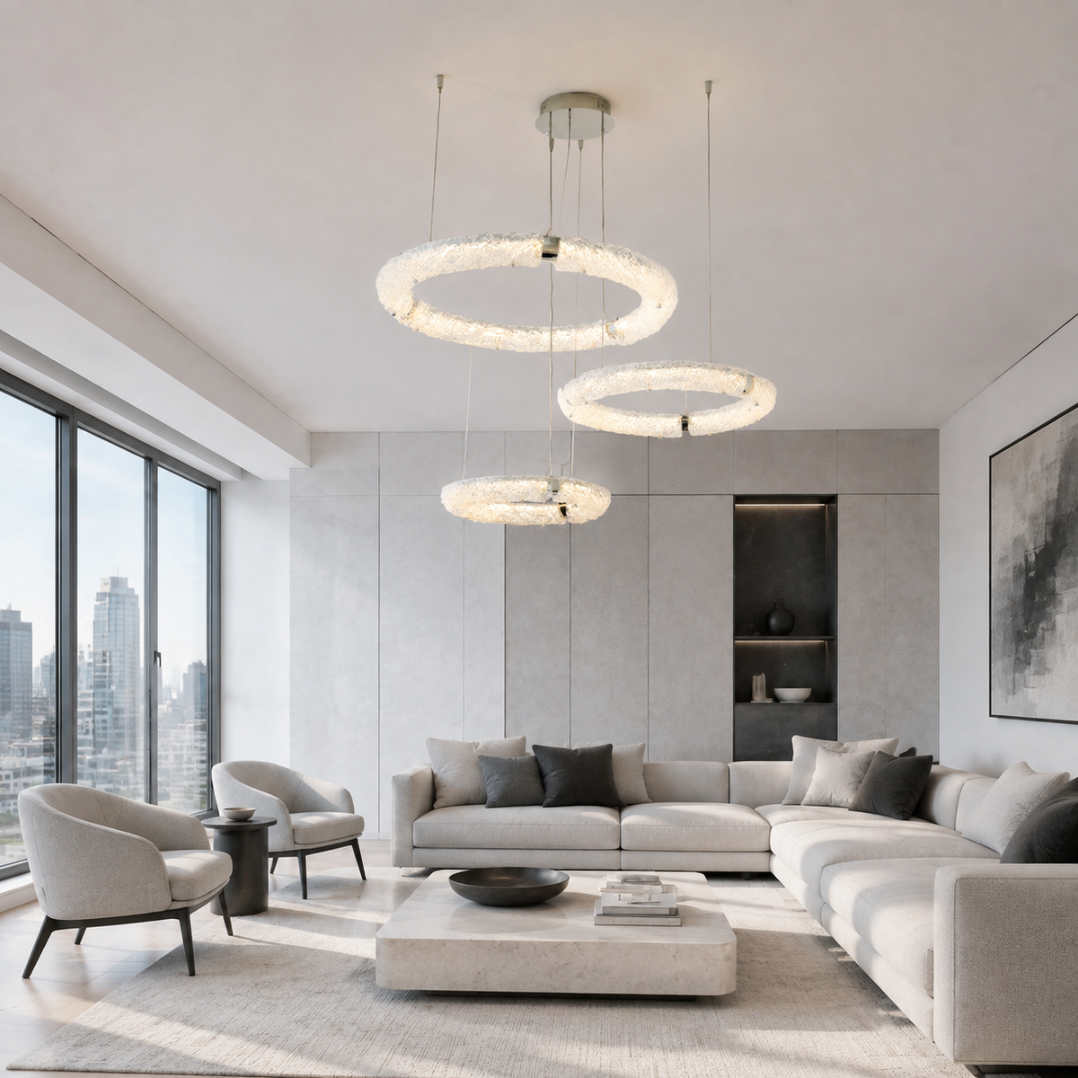 Підвісна люстра срібна D-80+60+50 cm Led 80W Chrome Premium Crystal Circles 260817-100008601
