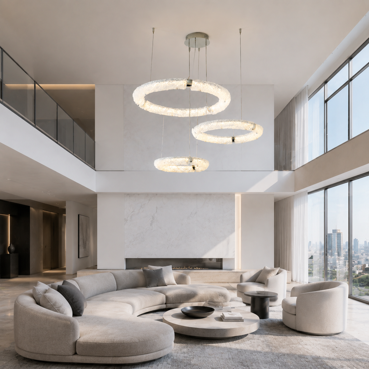 Підвісна люстра срібна D-80+60+50 cm Led 80W Chrome Premium Crystal Circles 260817-100008601