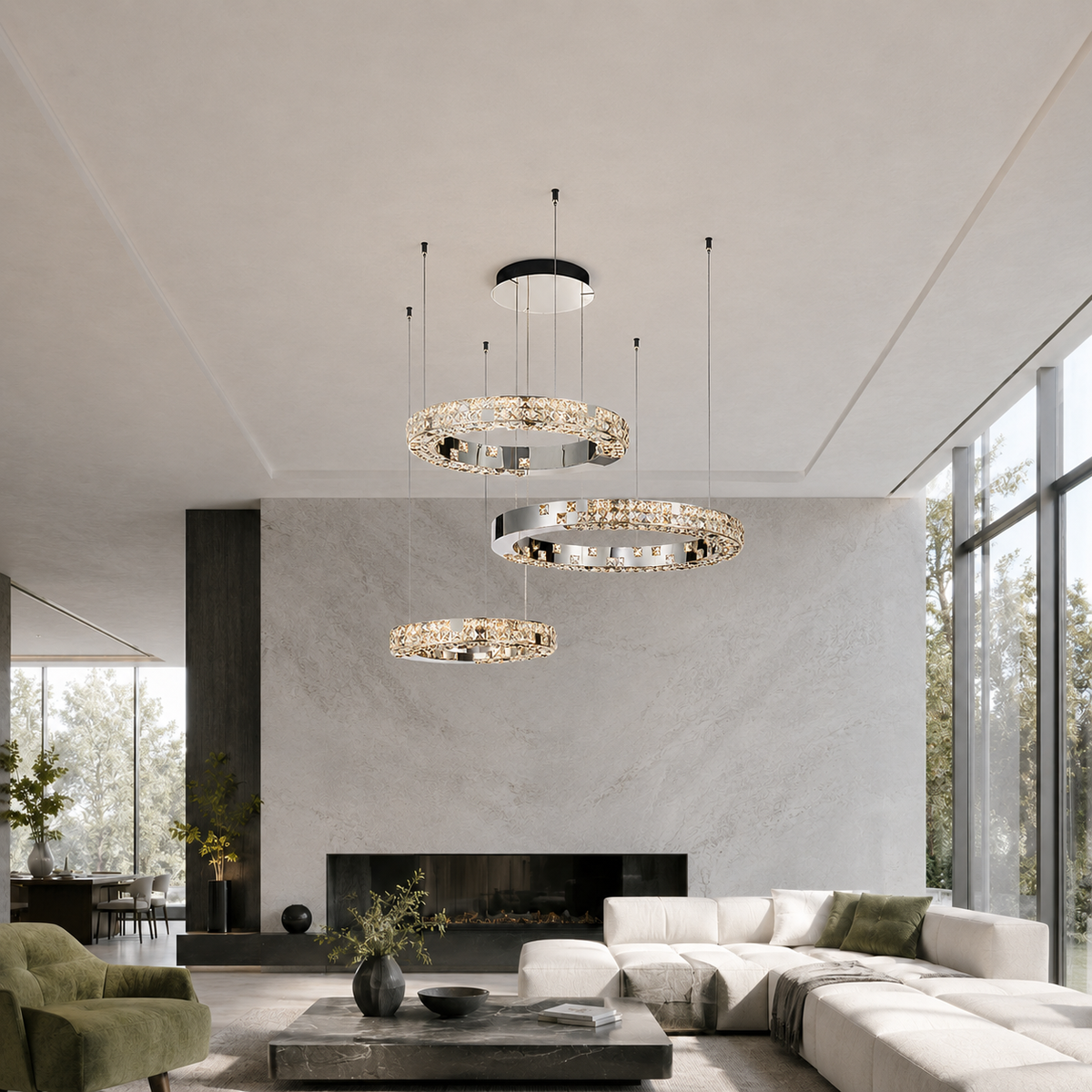Підвісна люстра срібна D-80+60+48 cm Led 220W Chrome Rings 260817-100008607