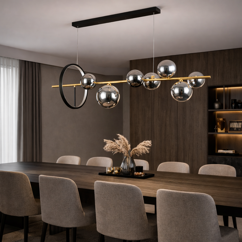 Підвісні люстри L-90 cm / L-120 cm G9+Led 4000K Black+Gold brass Bubbles 260131-100007100