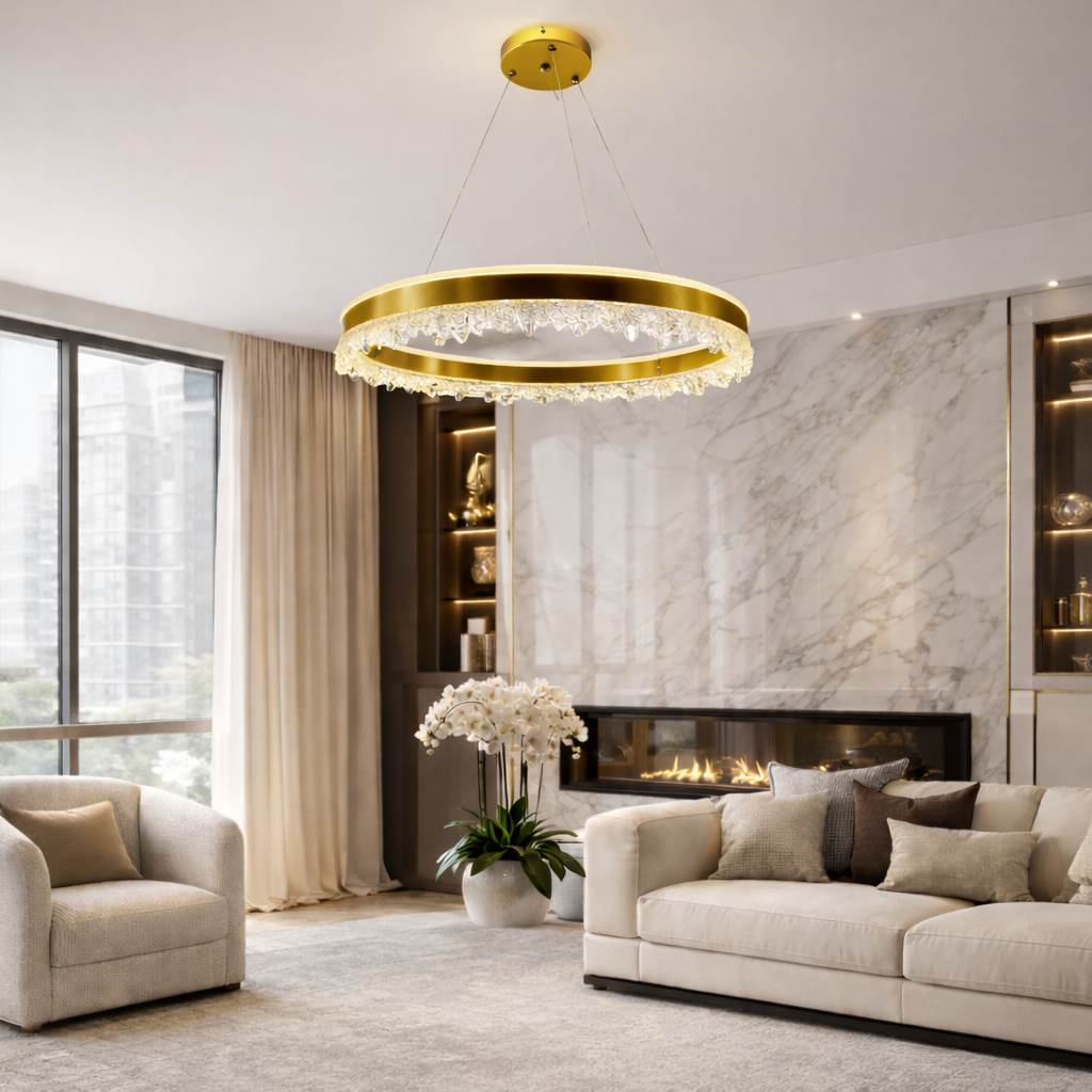 Підвісна люстра золота D-50 cm Led 80W 3000K-6000K Gold Ice 260288-100007479