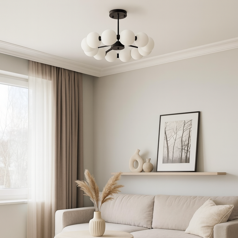 Стельова люстра чорна з білими плафонами D-50 cm Led 25W 4000K Black+White Black pearls 251018-100006339