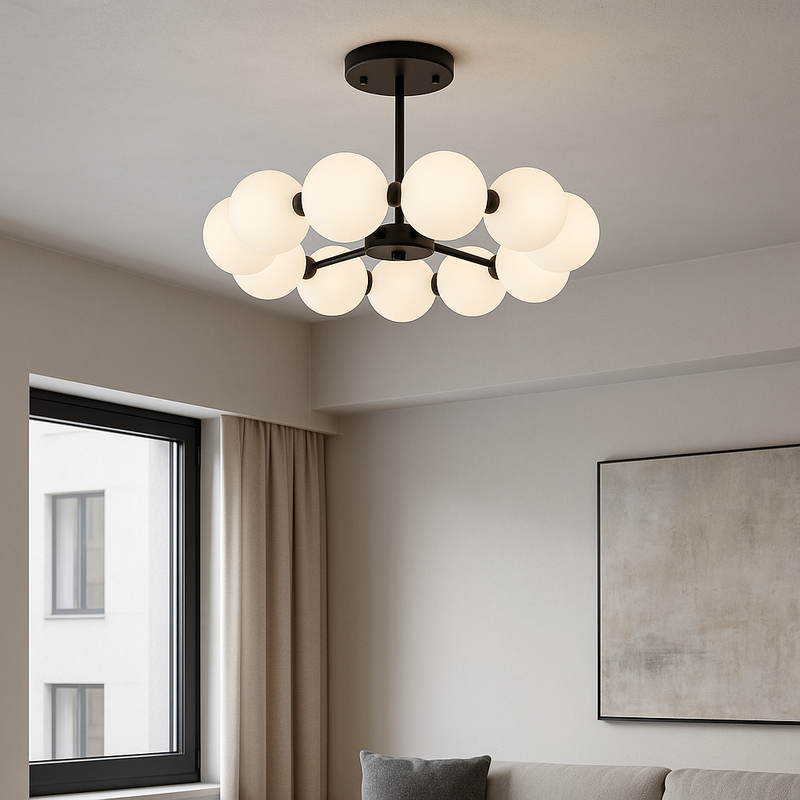 Стельова люстра чорна з білими плафонами D-50 cm Led 25W 4000K Black+White Black pearls 251018-100006339