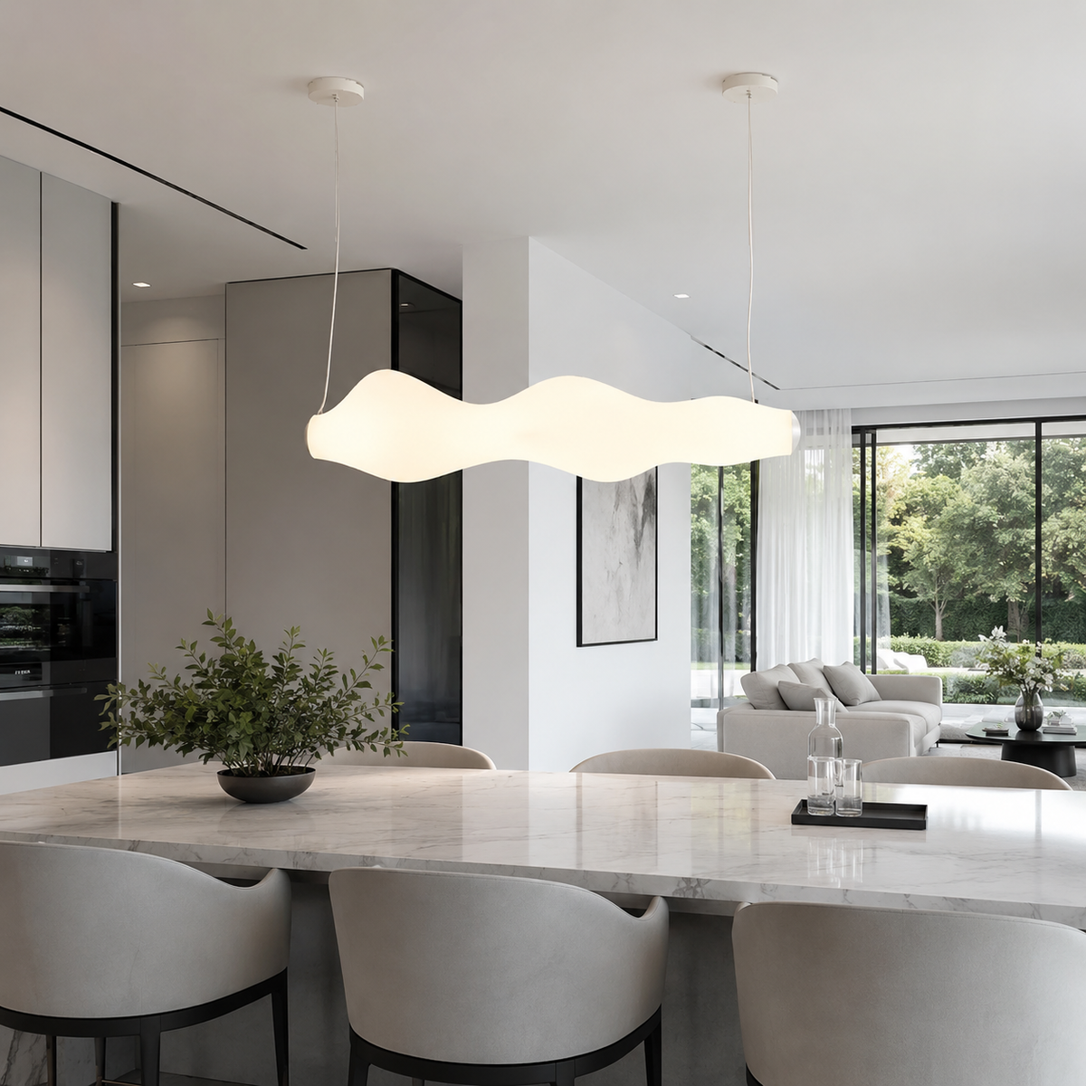 Підвісна люстра біла L-120 cm Led 54W 3000K-6000K White Wave 260618-100008139