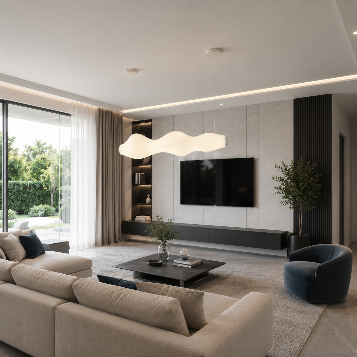Підвісна люстра біла L-120 cm Led 54W 3000K-6000K White Wave 260618-100008139