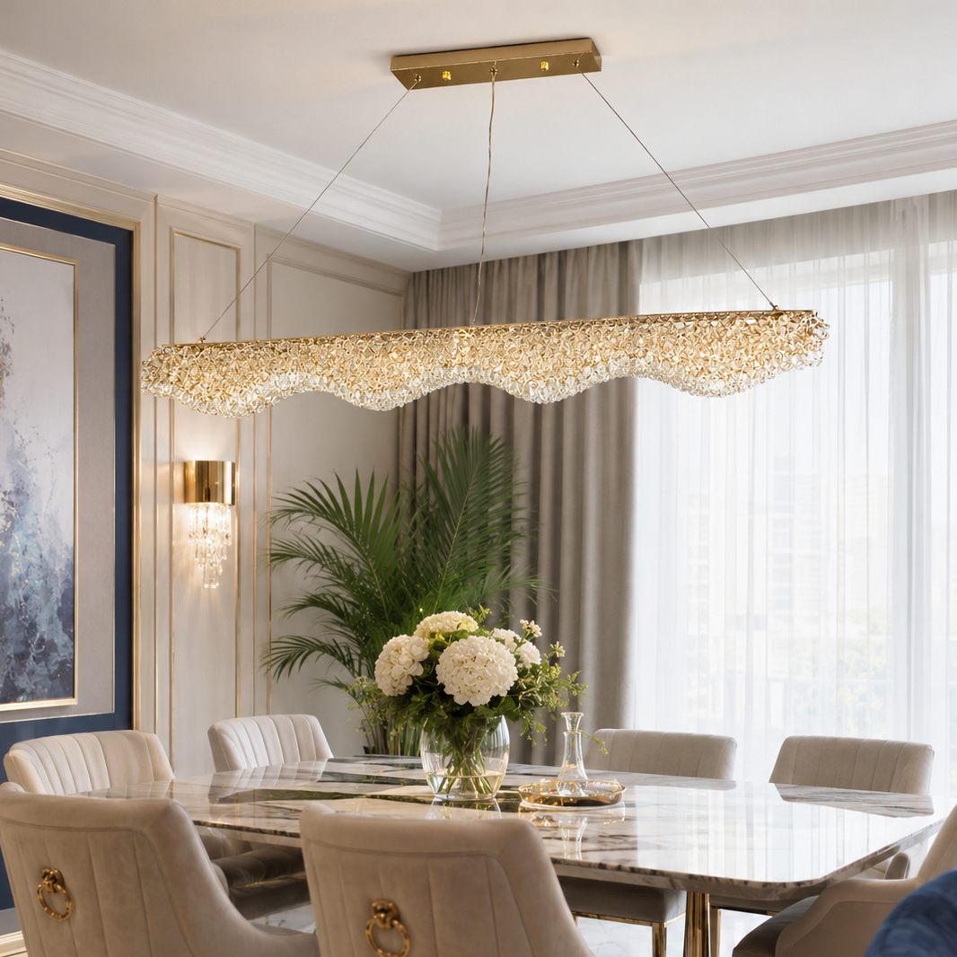 Підвісні люстри золоті L-80 cm / L-100 cm / L-120 cm Led 3000K-6000K Gold Crystal 260618-100008140