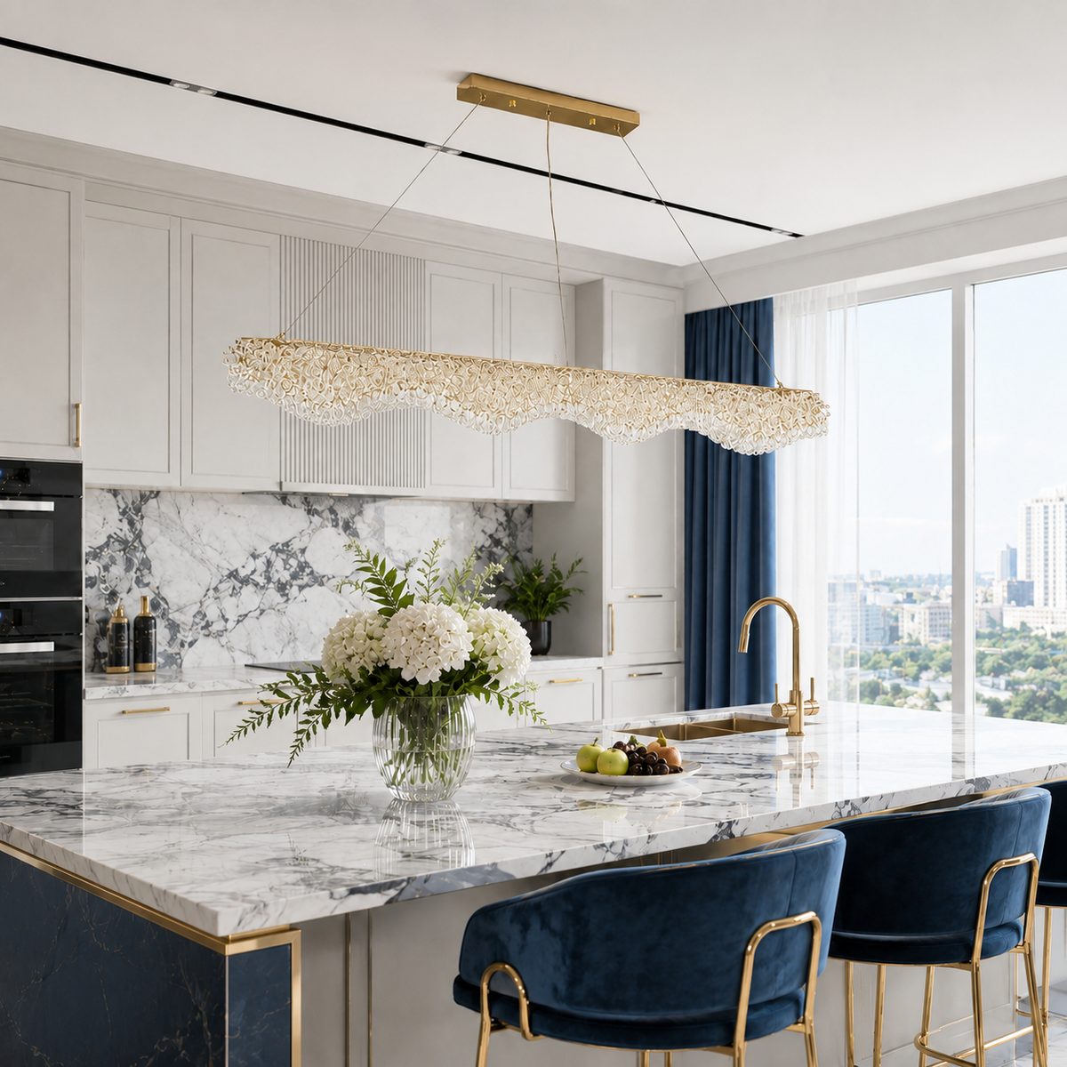 Підвісні люстри золоті L-80 cm / L-100 cm / L-120 cm Led 3000K-6000K Gold Crystal 260618-100008140