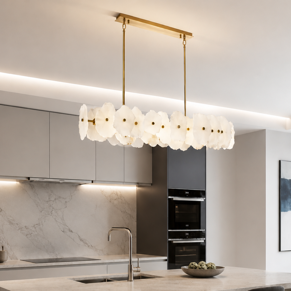 Видовжені люстри з мармуру L-100 cm / L-120 cm Led 3000K-6000K White+Gold Marble Flower 260618-100008143