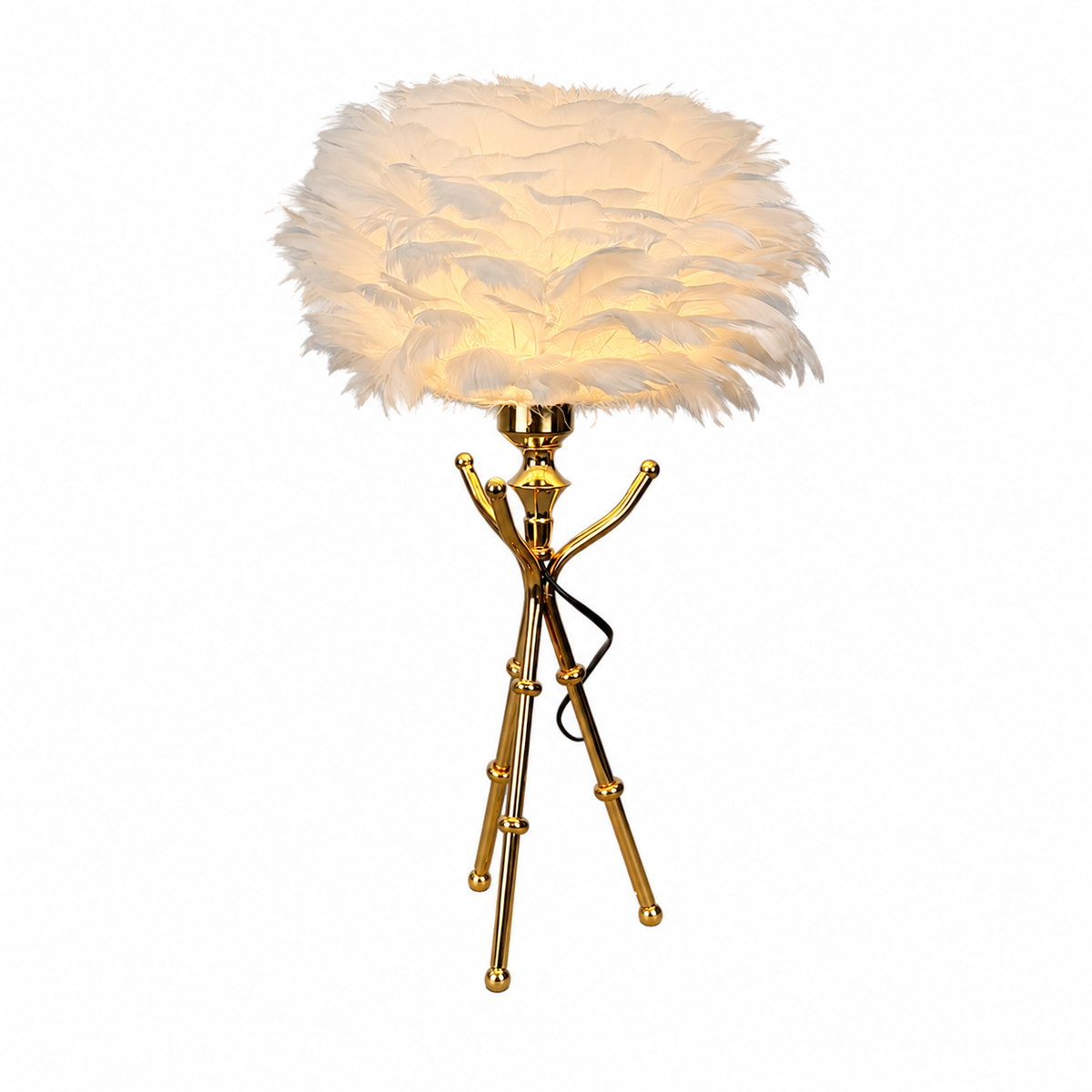 Настільна лампа золота з пір'ям H-50 cm E27 Gold+White Feather 260618-100008145