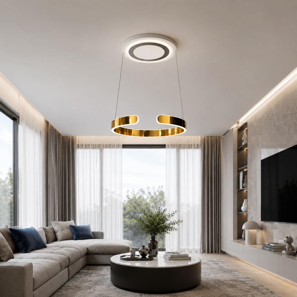 Люстра-трансформер золота D-50 cm Led 105W 3000K-6000K Gold+White Curl 260618-100008146