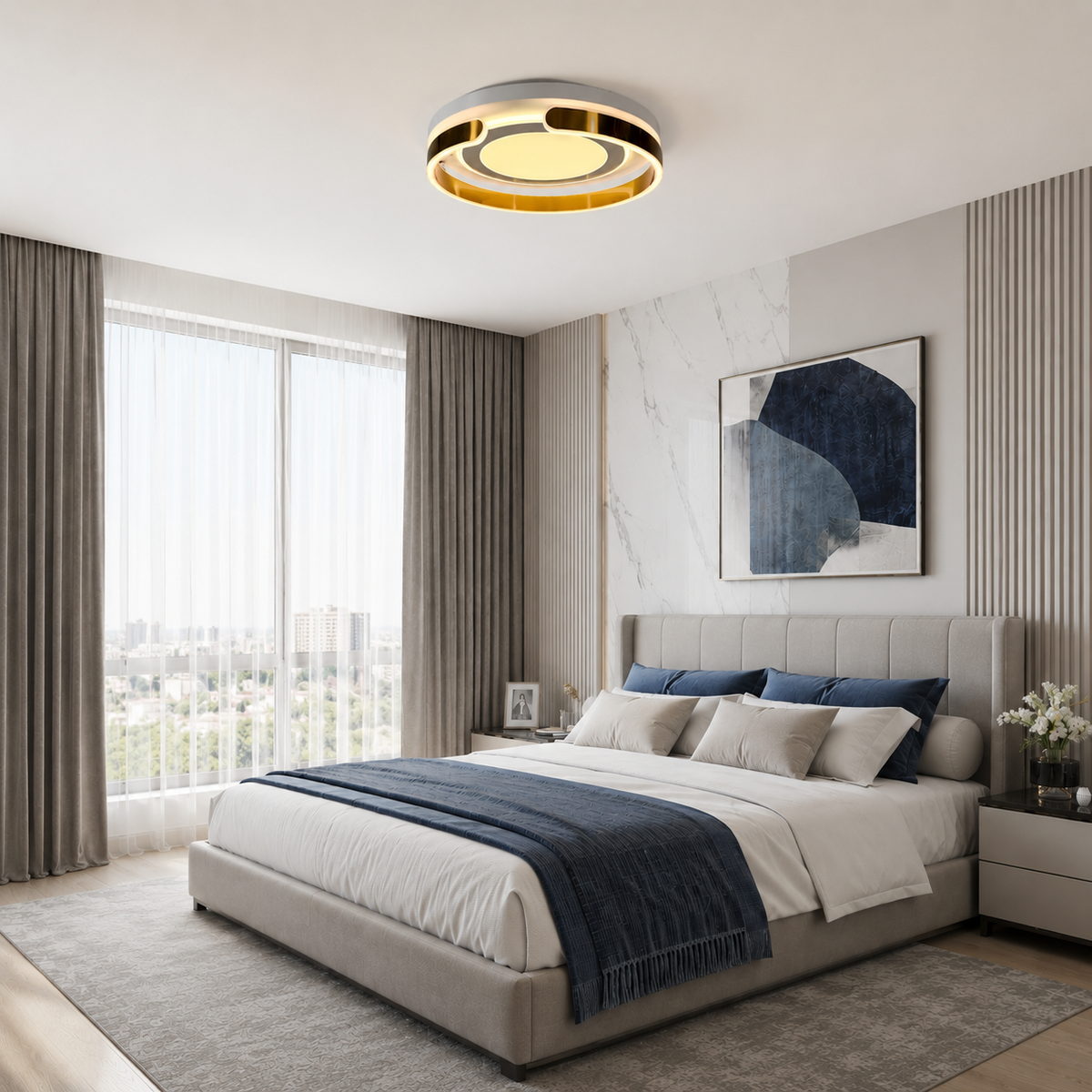 Люстра-трансформер золота D-50 cm Led 105W 3000K-6000K Gold+White Curl 260618-100008146