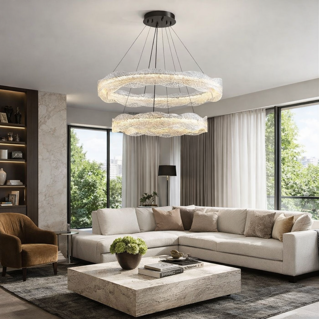 Підвісна люстра D-80+60 cm Led 42W 3000K-6000K Clear+Black Ice 260218-100007530