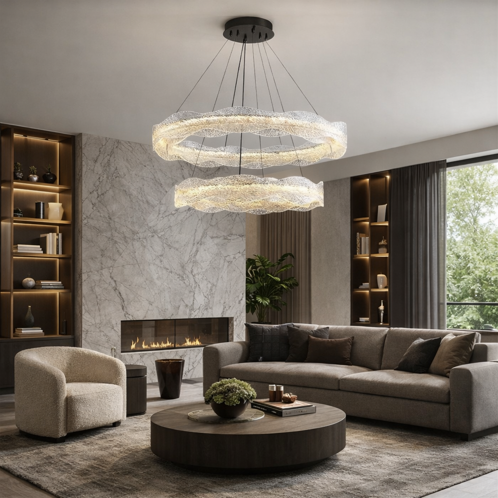 Підвісна люстра D-80+60 cm Led 42W 3000K-6000K Clear+Black Ice 260218-100007530