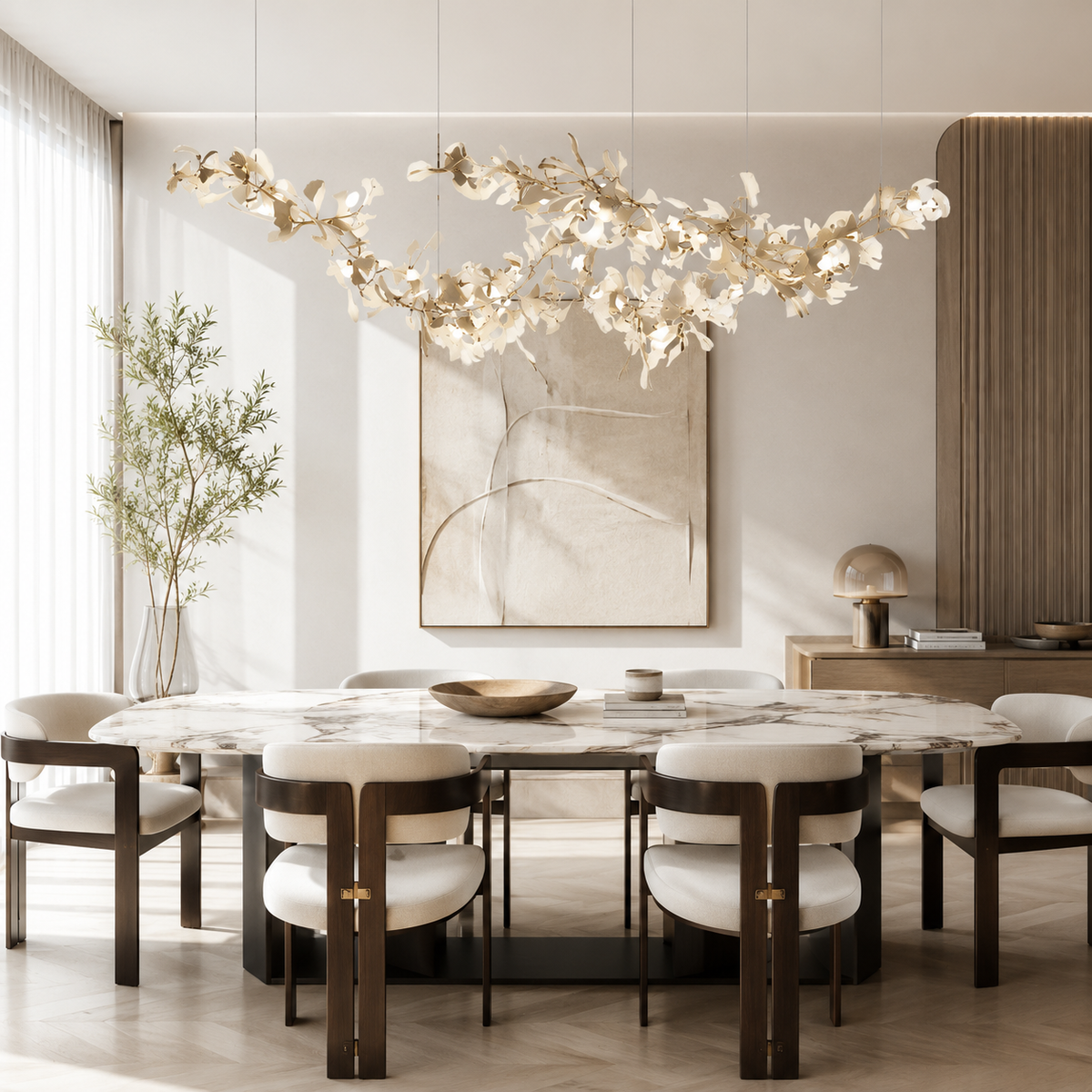 Підвісні люстри L-80 / 100 / 120 / 160 / 200 cm Led White+Gold Petals Flowers 260658-100008154