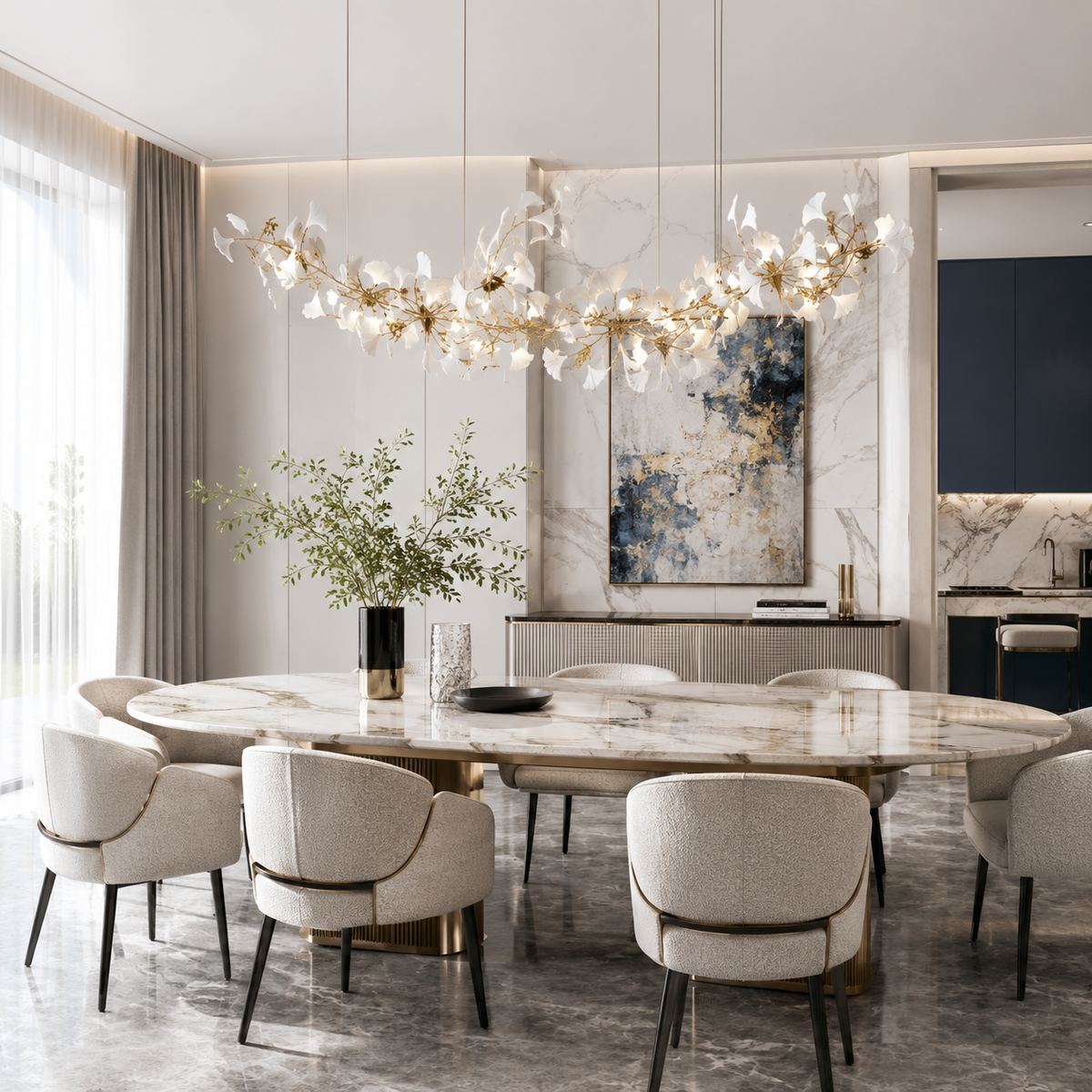 Підвісні люстри L-80 / 100 / 120 / 160 / 200 cm Led White+Gold Petals Flowers 260658-100008154