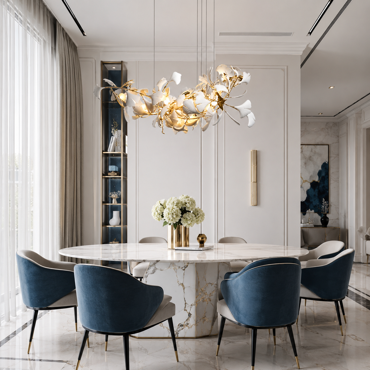 Підвісні люстри L-80 / 100 / 120 / 160 / 200 cm Led White+Gold Petals Flowers 260658-100008154