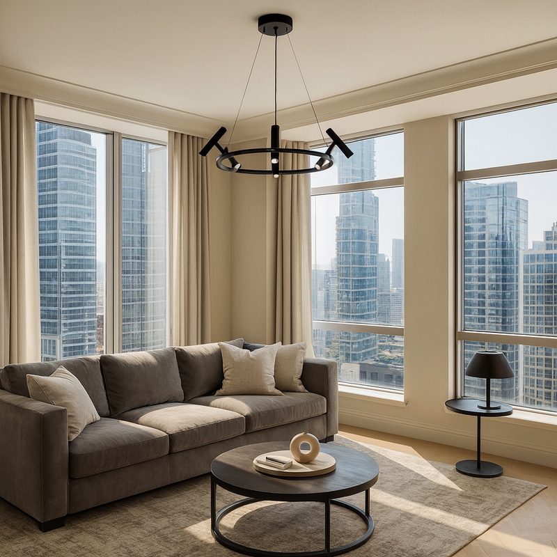 Підвісна люстра чорна зі спотами D-78 cm Led 4000K Black Track Light 251135-100006687