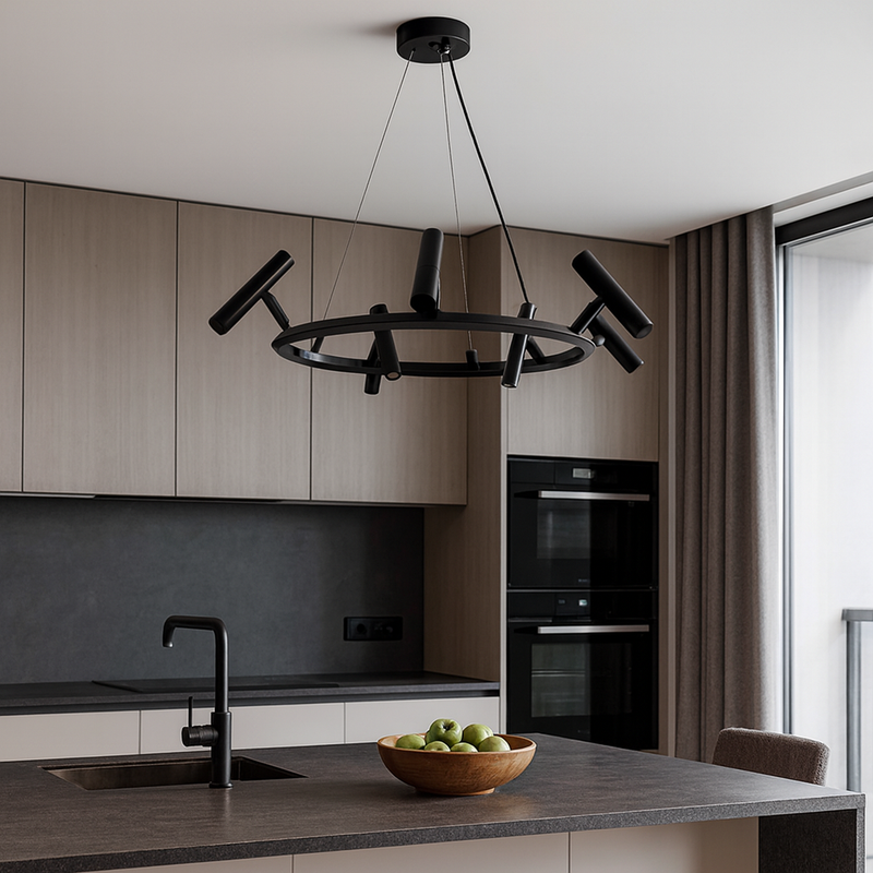 Підвісна люстра чорна зі спотами D-78 cm Led 4000K Black Track Light 251135-100006687