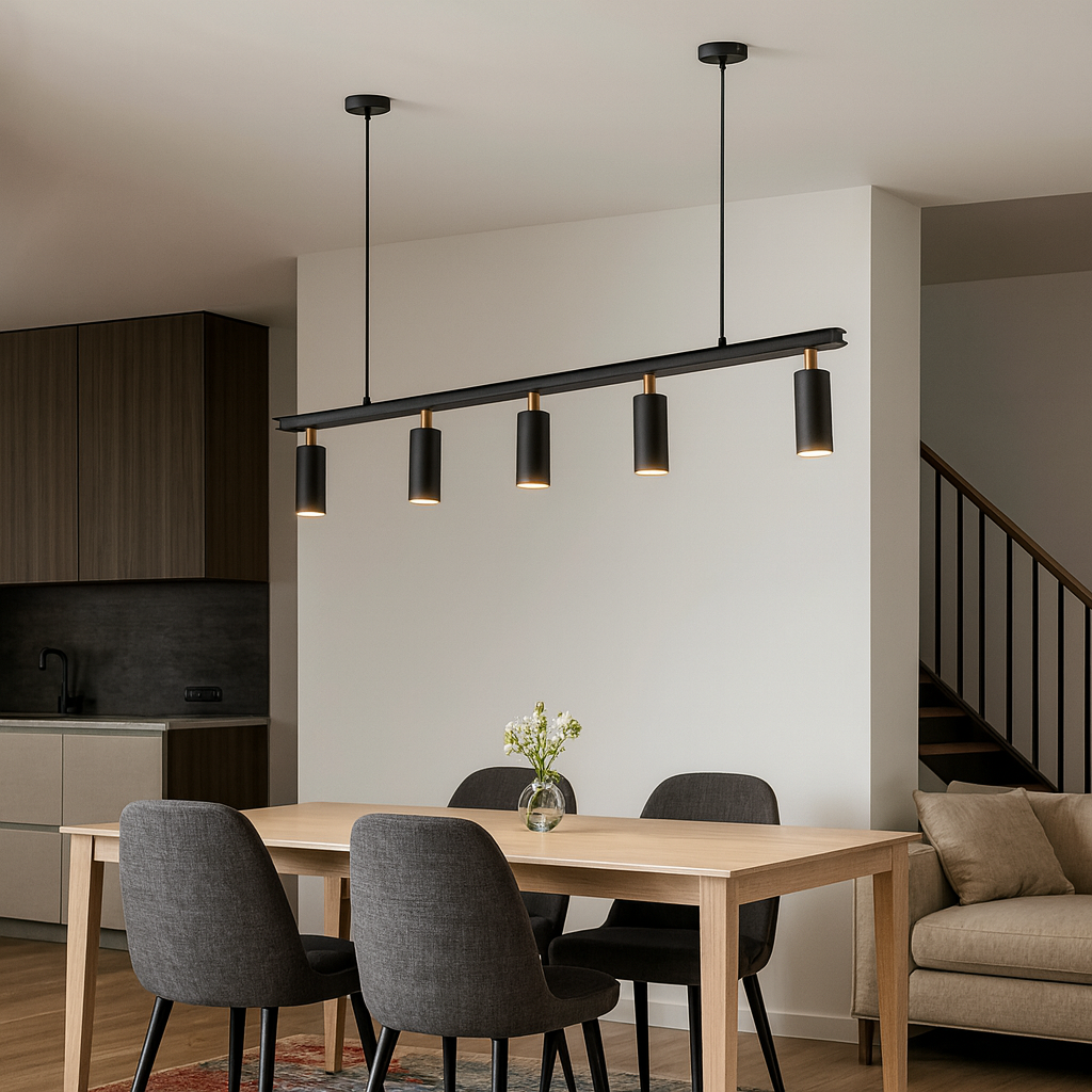 Люстра чорна зі спотами з золотими ніжками L-110 cm E27 Black+Gold Accents 250841-100005712