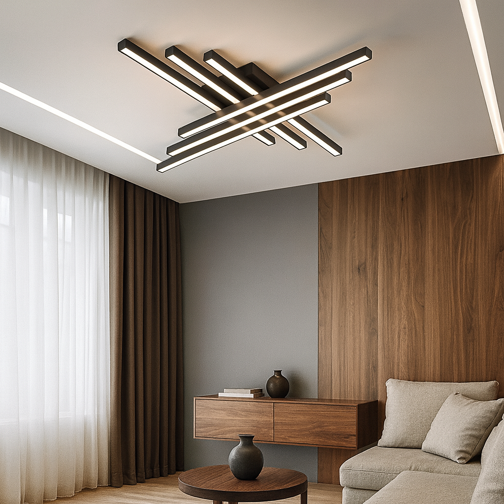 Стельова люстра чорна з пультом керування L-80 cm Led 110W Black Line Geometry 250960-100005891