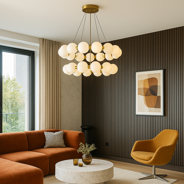 Люстра подвійна золота з білими плафонами D-60+40 cm Led 124W Gold+White Pearl 250918-100005894