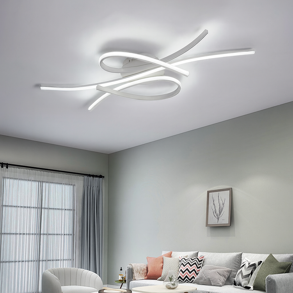 Люстра стельова біла хвиляста з пультом L-86 cm Led White Wave Ceiling 250819-100005720