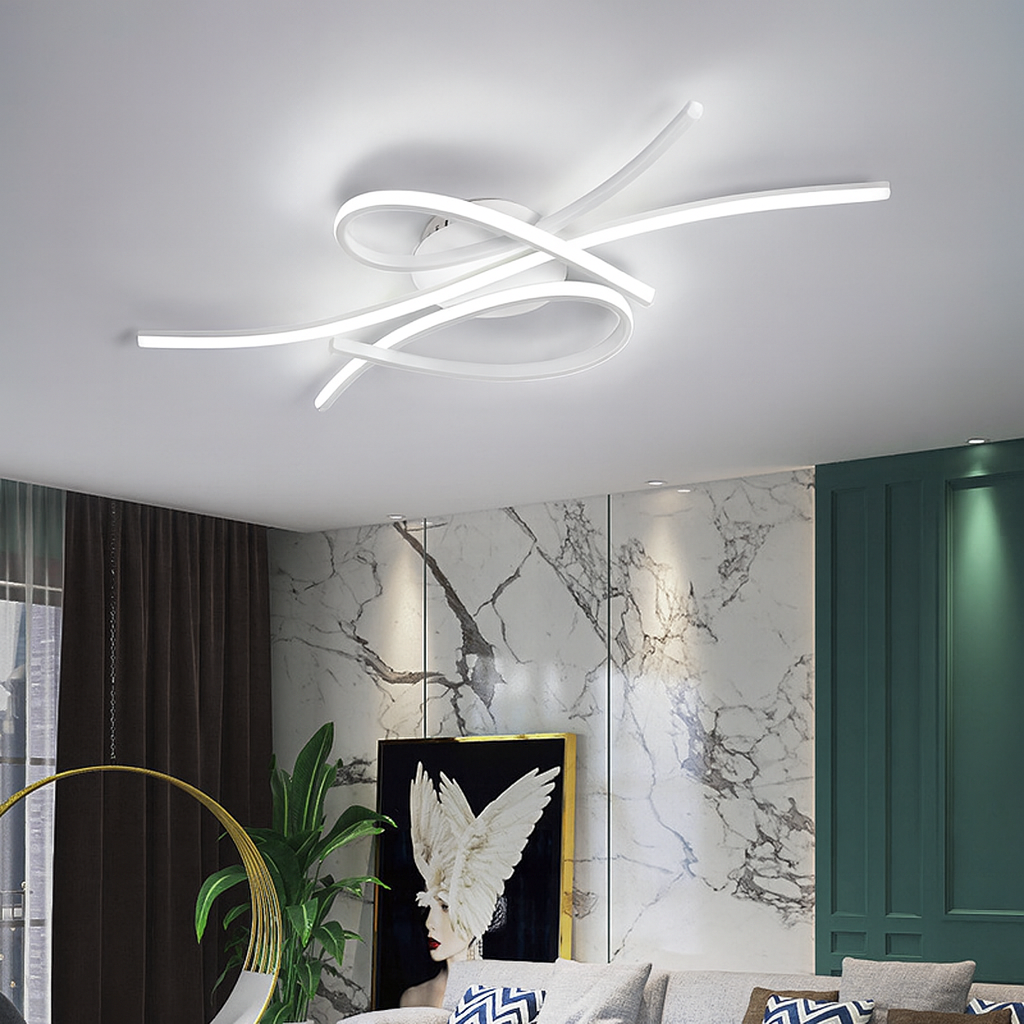 Люстра стельова біла хвиляста з пультом L-86 cm Led White Wave Ceiling 250819-100005720