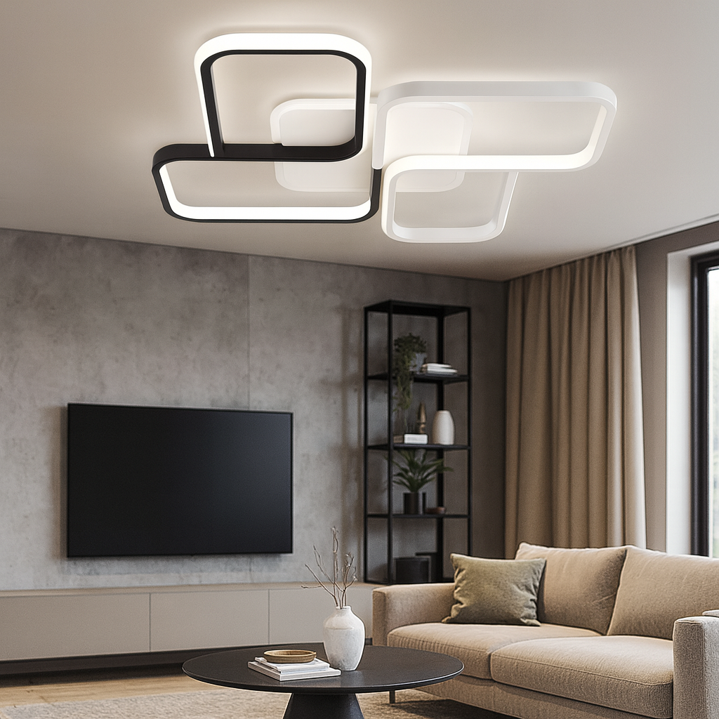 Люстра ультратонка стельова світлодіодна чорнобіла з пультом лед L-52 cm Led 90W Black+White Infy 250860-100005721