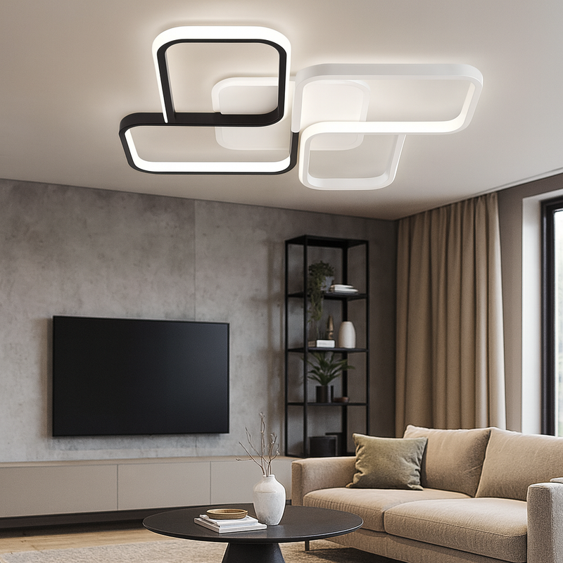 Люстра ультратонка стельова світодіодна чорнобіла з пультом лед L-52 cm Led 90W Black+White Infy 250860-100005721