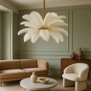 Підвісна біла люстра перо з золотом D-80 cm H-40 cm G9 Gold+White Feather 250818-100005727