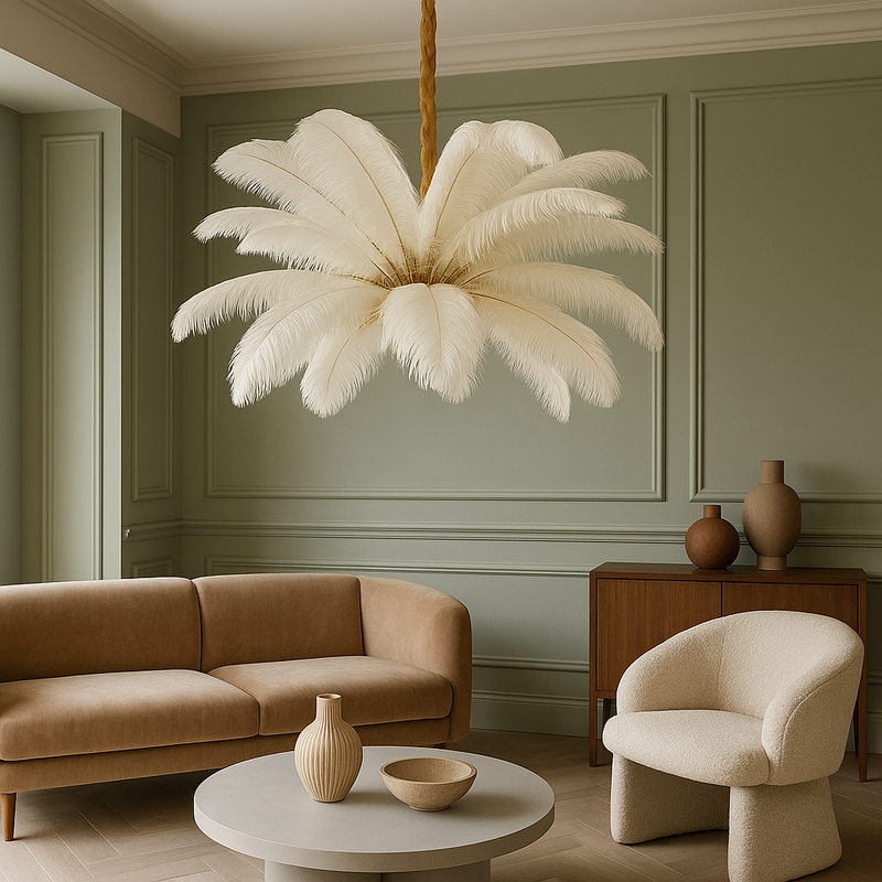 Підвісна біла люстра перо з золотом D-80 cm H-40 cm G9 Gold+White Feather 250818-100005727