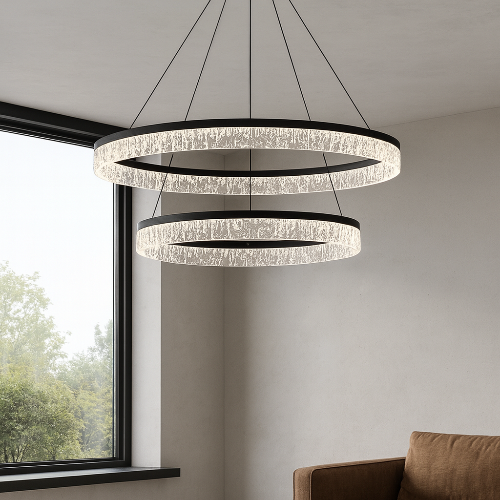 Люстра підвісна чорна D-40+60cm Led Black Ice Circle 250522-100004761