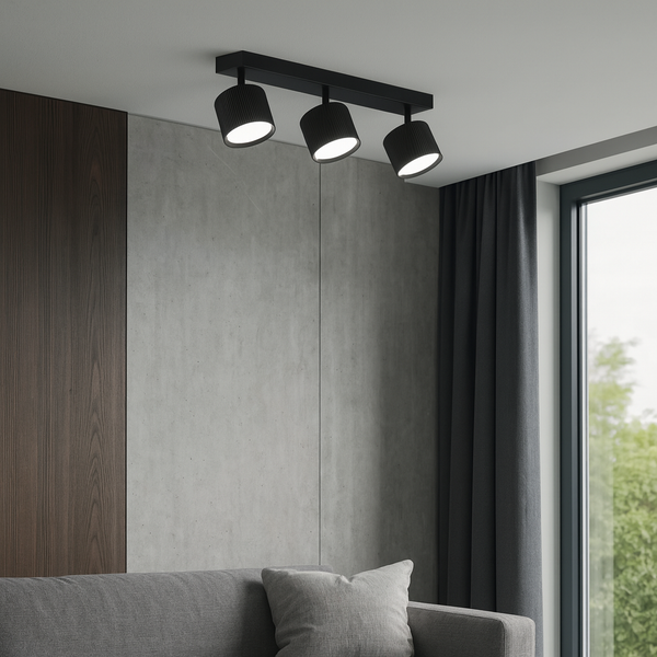 Стельовий світильник накладний поворотний чорний потрійний L-39 cm Led GX53 Black Gofre 251092-100006366