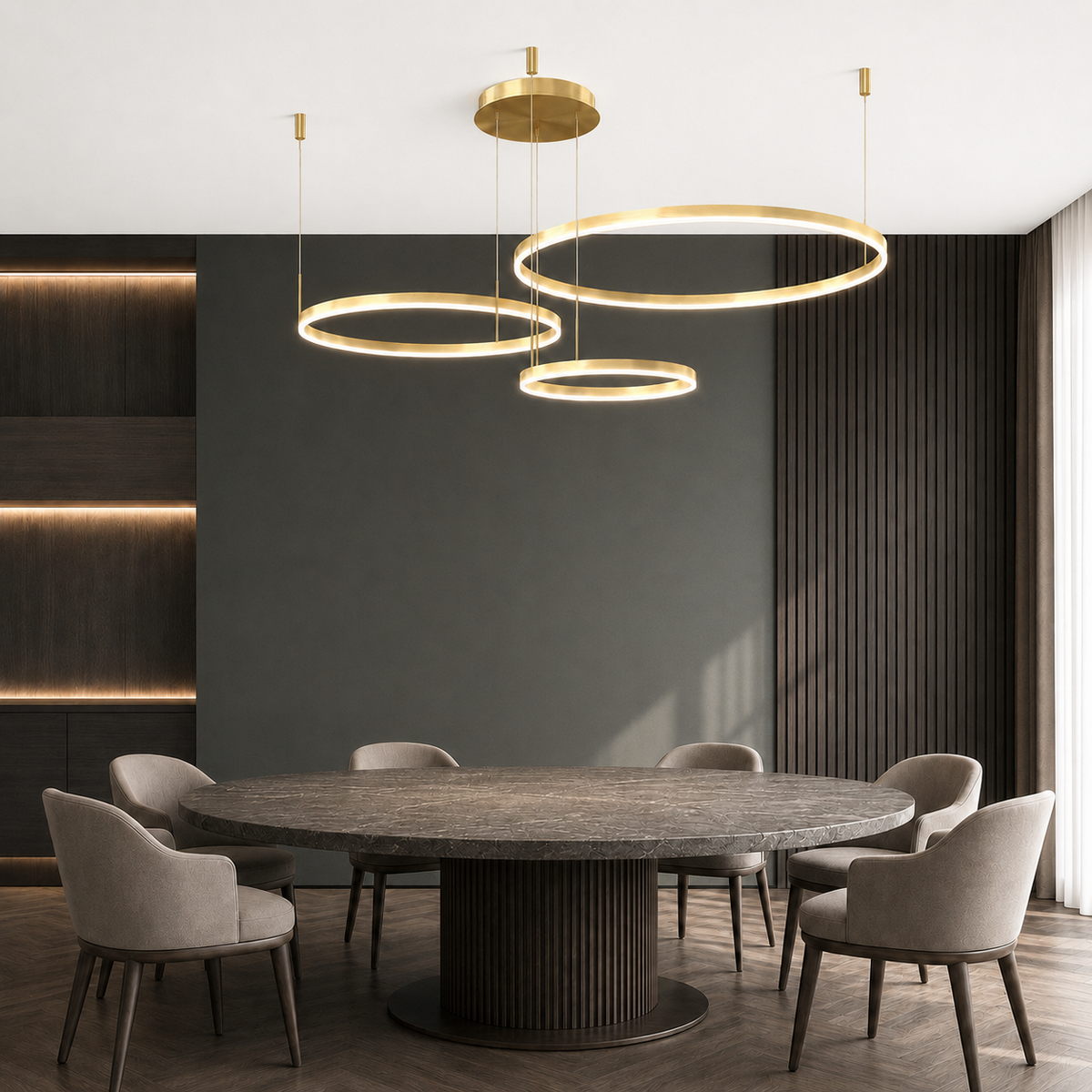 Підвісні люстри золоті D-60+50+40 cm / D-80+60+40 cm Led 3000K-6000K Gold Rings 260818-100008665