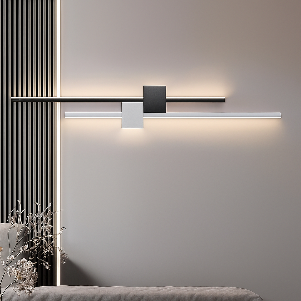 Бра лінійне чорно-біле Black + White H-60 / H-80 /H-100 cm 3000-6000K Led Double lines square 241019-100003880
