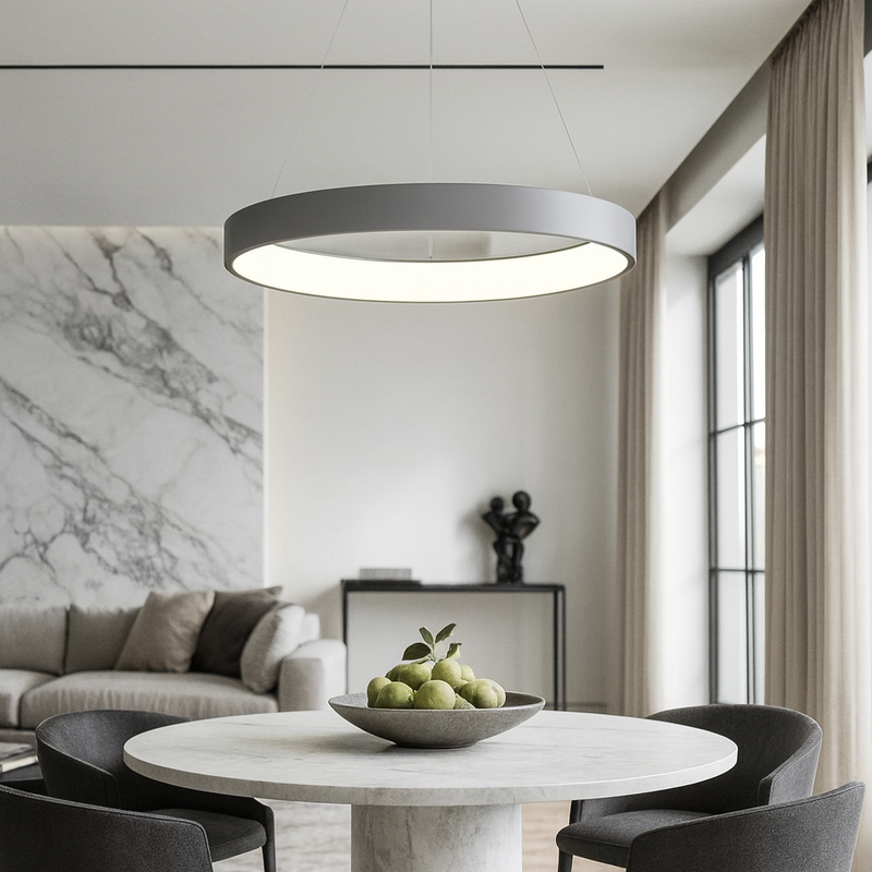 Підвісна люстра сіра кругла світлодіодна D-55 cm Led 62W Grey Strict Ring 250819-100005805
