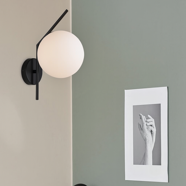 Настінний світильник чорний з білим плафоном D-20 cm H-33 cm E27 Black+White Faro Bollo 250719-100005577