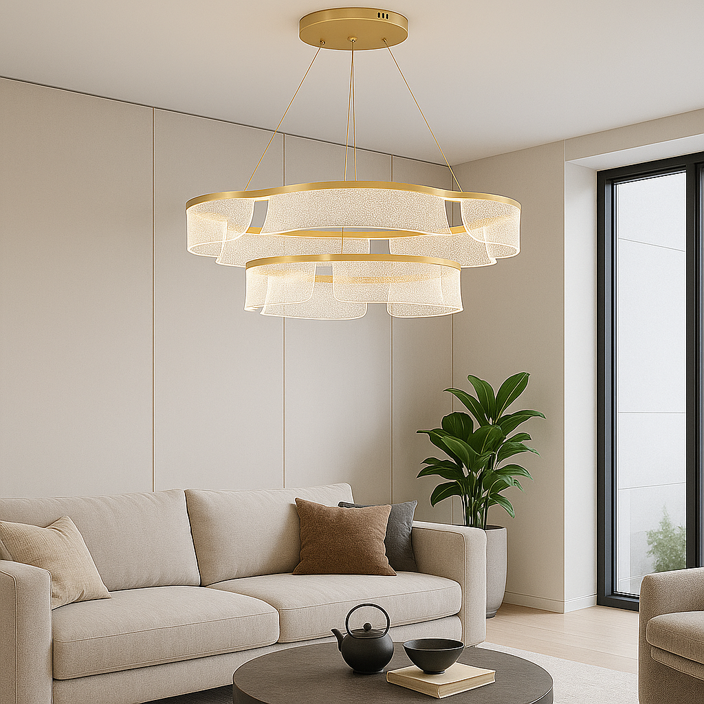 Підвісна подвійна люстра золота світлодіодна D-60+40 cm Led 73W Gold Jellyfish 251035-100006394
