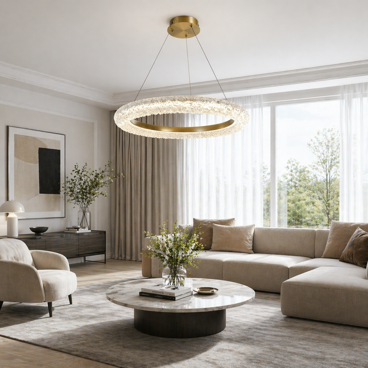 Підвісна люстра золота D-80 cm Led 3000K-6000K 50W White+Gold Ice 260418-100007820