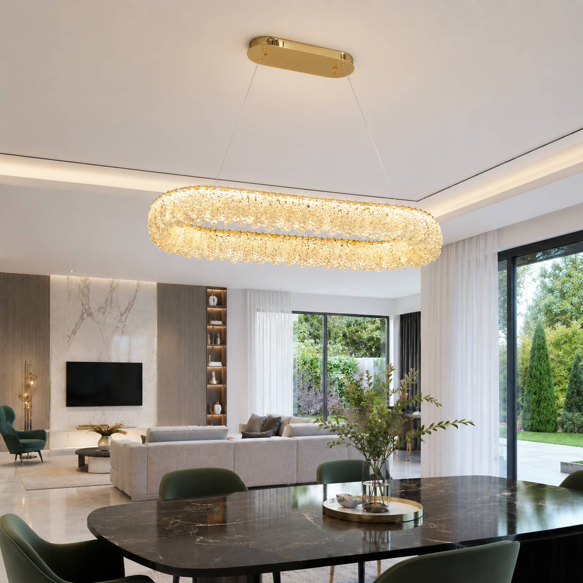 Видовжена люстра золота L-95 cm Led 115W 3000K-6000K Gold Crystal 260688-100008162