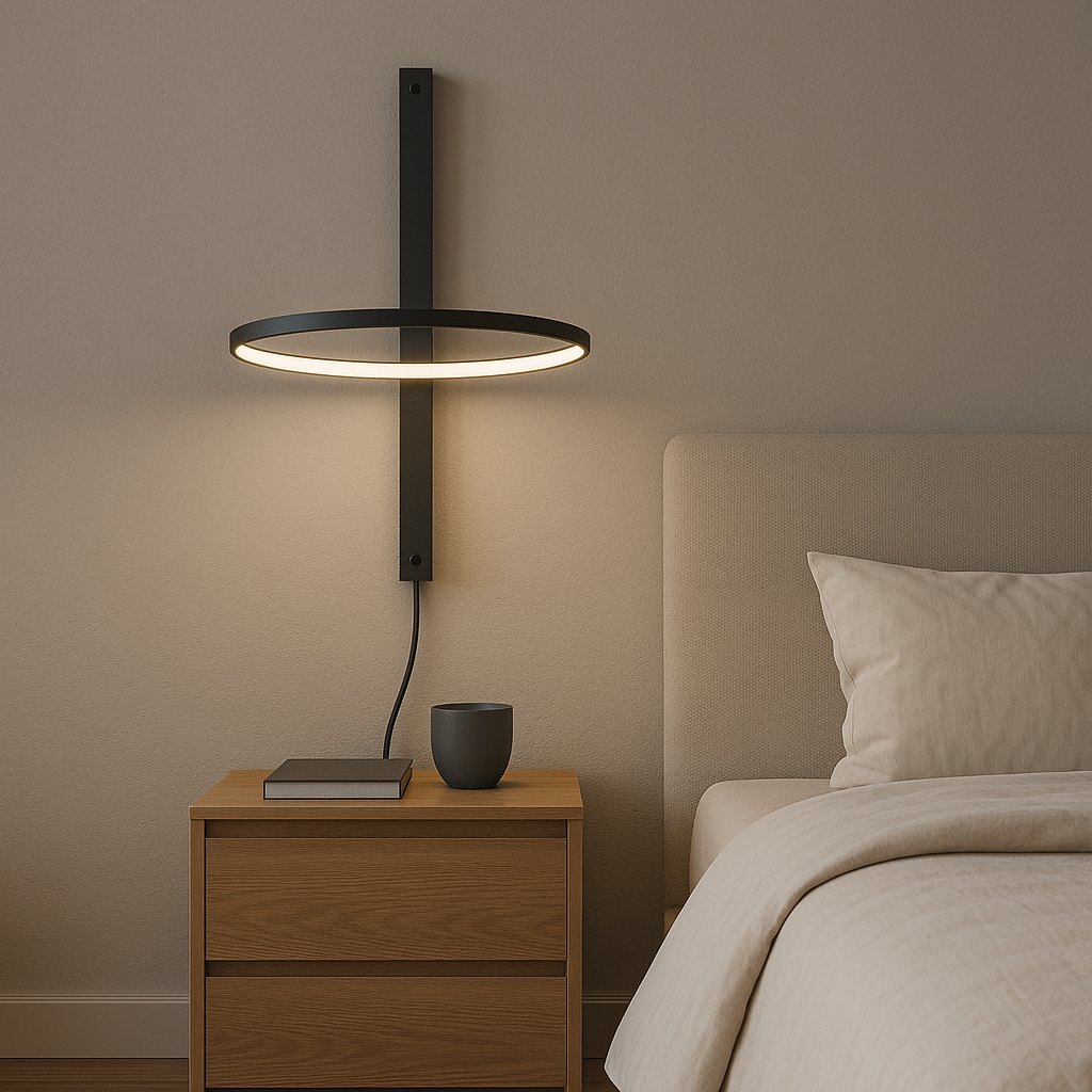 Настінне бра чорне H-45 cm D-30 cm Led 12W 3100K / 4100K Black Ring B with cord 250672-100005327