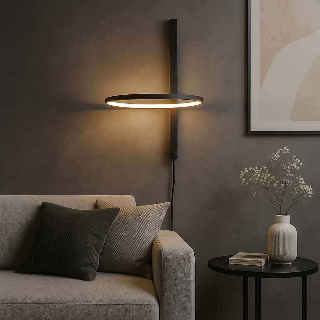 Настінне бра чорне H-45 cm D-30 cm Led 12W 3100K / 4100K Black Ring B with cord 250672-100005327