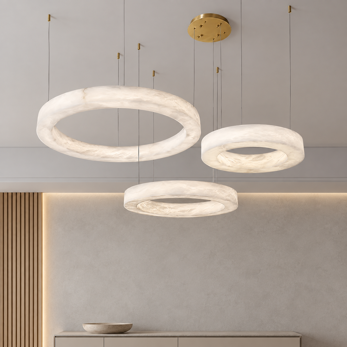 Підвісна люстра D-80+60+50 cm Led 3000К-6000К White+Gold Marble Imitation 260918-100008960