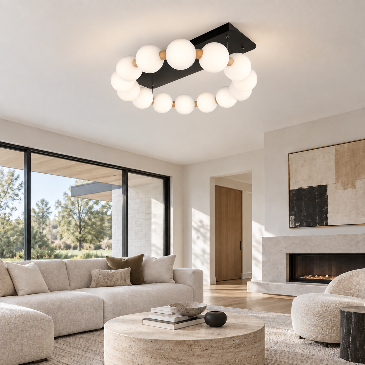 Стельові люстри D-45 cm /  D-53 cm / D-61 cm Led 3000K-6000K Black+White+Wood Pearl 260918-100008961