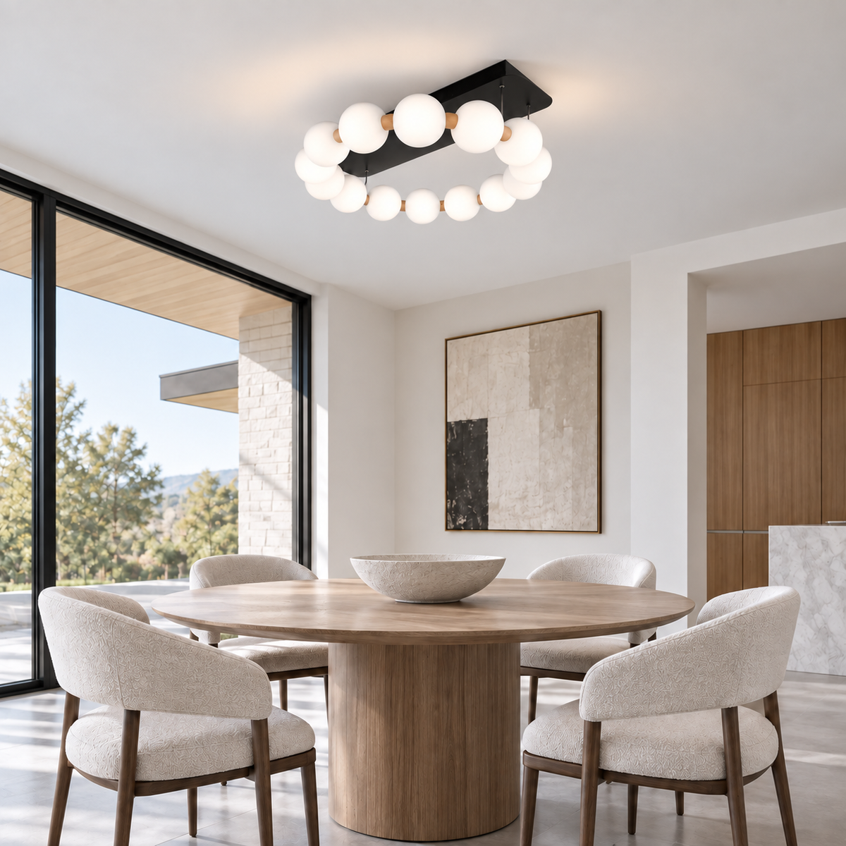 Стельові люстри D-45 cm /  D-53 cm / D-61 cm Led 3000K-6000K Black+White+Wood Pearl 260918-100008961