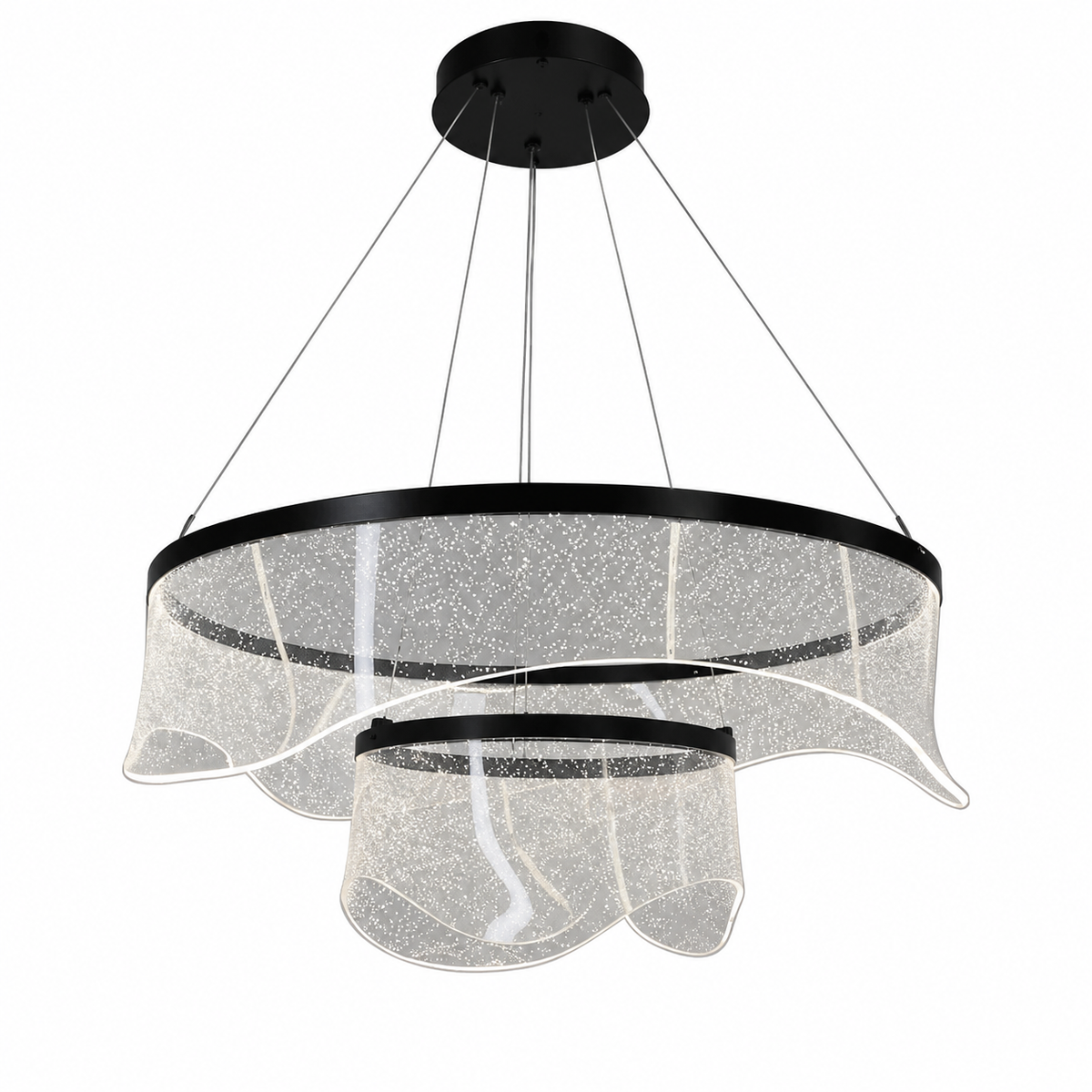 Підвісна подвійна люстра чорна D-60+30 cm Led 75W 3000K-6000K Black Aurora 260688-100008183
