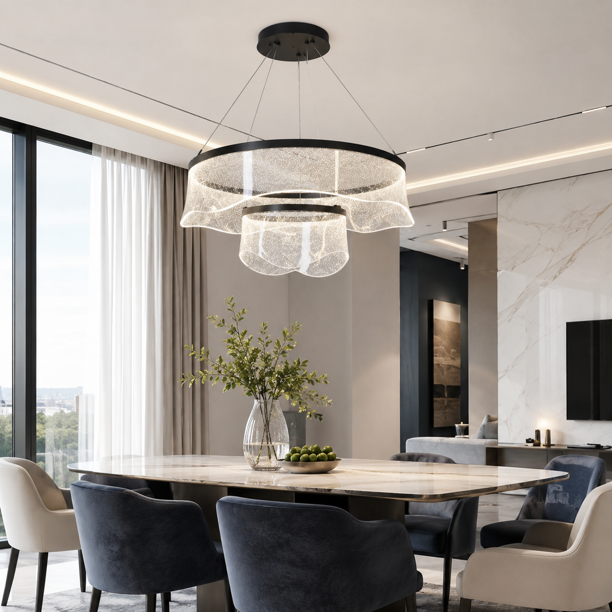 Підвісна подвійна люстра чорна D-60+30 cm Led 75W 3000K-6000K Black Aurora 260688-100008183